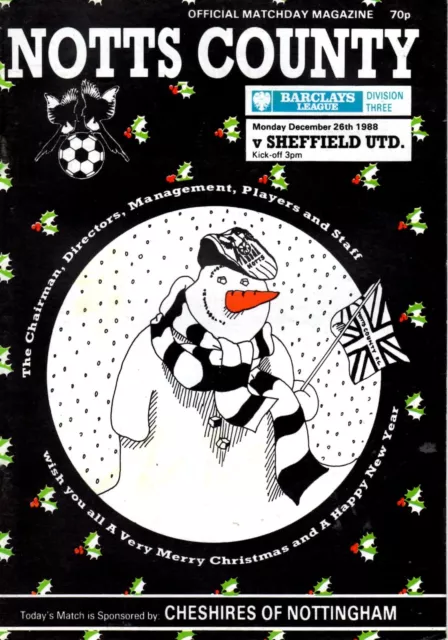 Notts County v Sheffield United programme, 3rd Division, December 1988