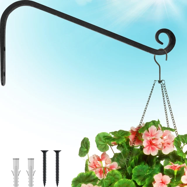 Outdoor Plant Hanger Hook, 12” Hand Forged Heavy Duty Iron Wall