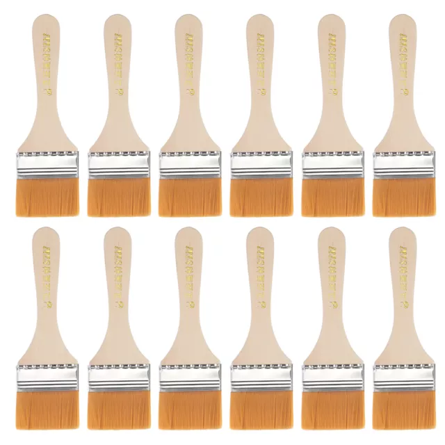 6" Paint Brush 2" Width Soft Nylon Bristle with Wood Handle Yellow 12Pcs