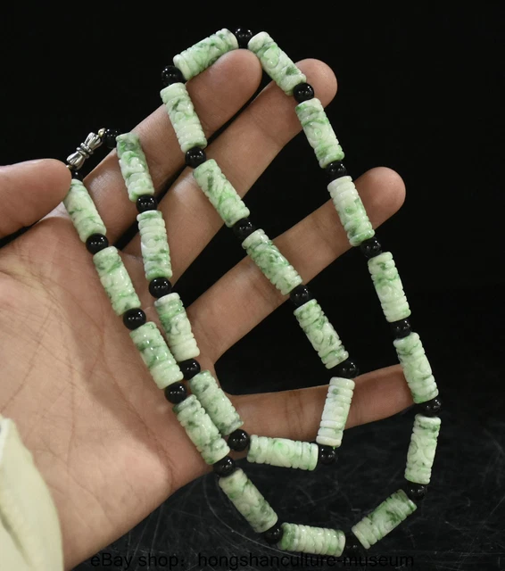 12 " Chinese Natural Emerald Jadeite Jade Carved Round Woman necklace bracelet