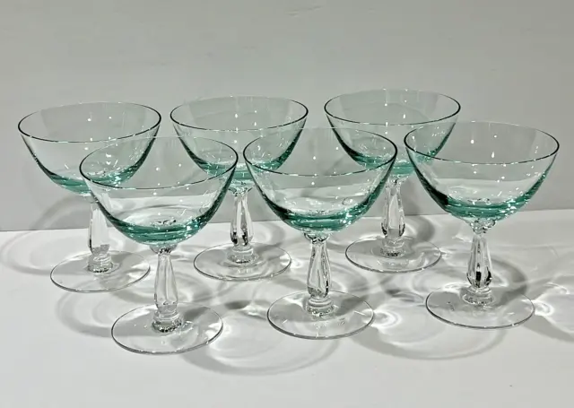 Fostoria Rapsody Turquoise Azure Blue Crystal Champagne Coupe Cocktail Glasses 6