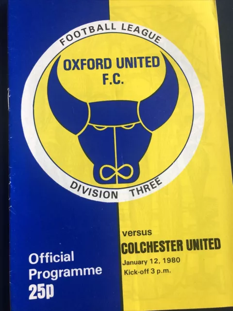 Oxford United V Colchester United Programme 12th January 1980