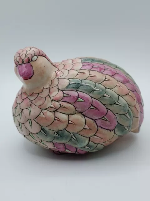 Vintage Ceramic Quail Bird Figurine Pastel Pink Peach Green MCM