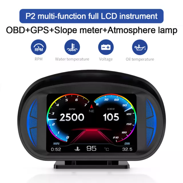 OBD2+GPS Inclinometer HUD Car Head Up Display Digital Speedometer  Alarm Gauge