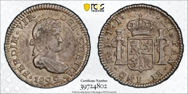 1822 Bolivia 1/2 Real PCGS AU55 Silver Registry Coin Ferdinand VII Potosi PJ