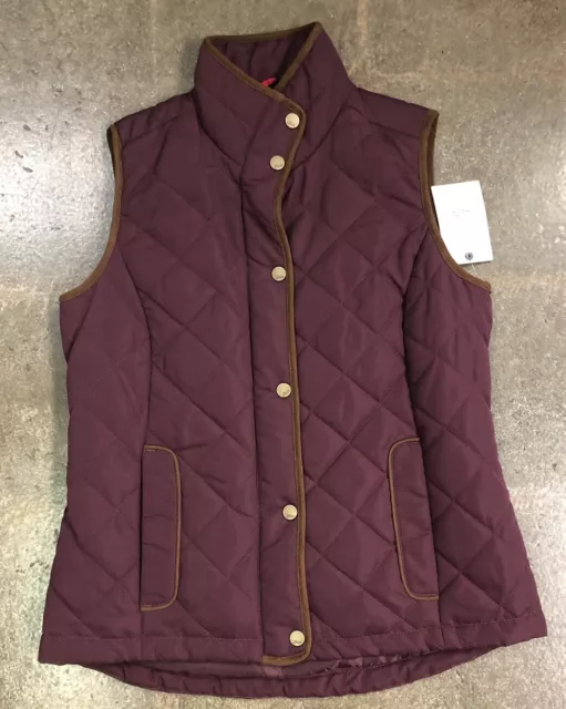 G. H. Bass Co. Quilted Maroon Vest Women’s Size XS Button Front NEW