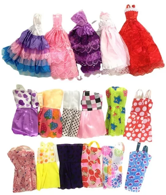 15Pcs Barbie Doll Clothes Bundle Dresses Shoes Set Babie Toy Accessories Gift UK