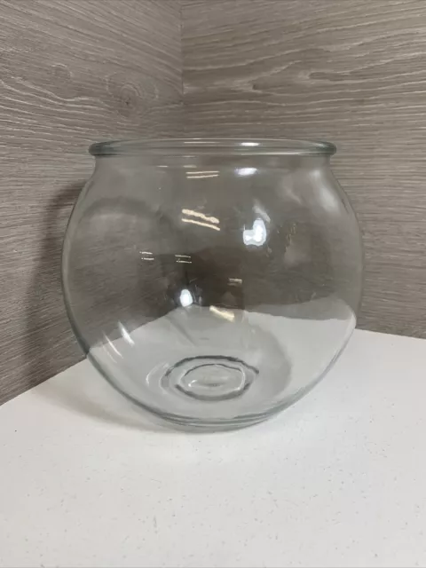Fish Bowl Glass Canteen Style Goldfish Betta Approx Half Gallon Size 6”