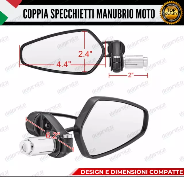 Specchietti Retrovisori Manubrio Coppia Per Moto Scooter Bar End Nero Cafe Racer 3