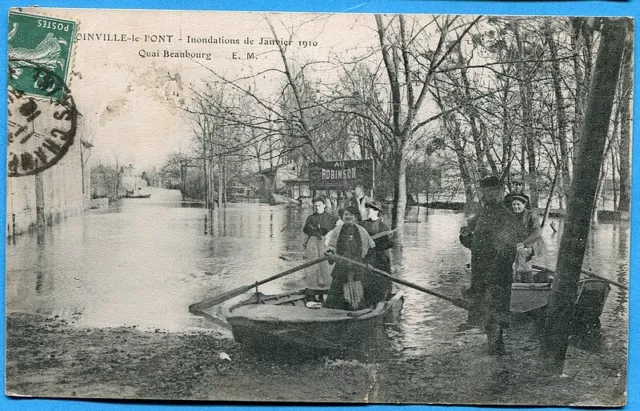 CPA: Joinville le Pont - January 1910 floods - Quai Beaubourg / 1910