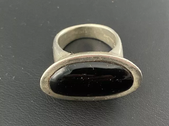 Ati 925 Sterling Silver & Onyx Ring Size 5.75