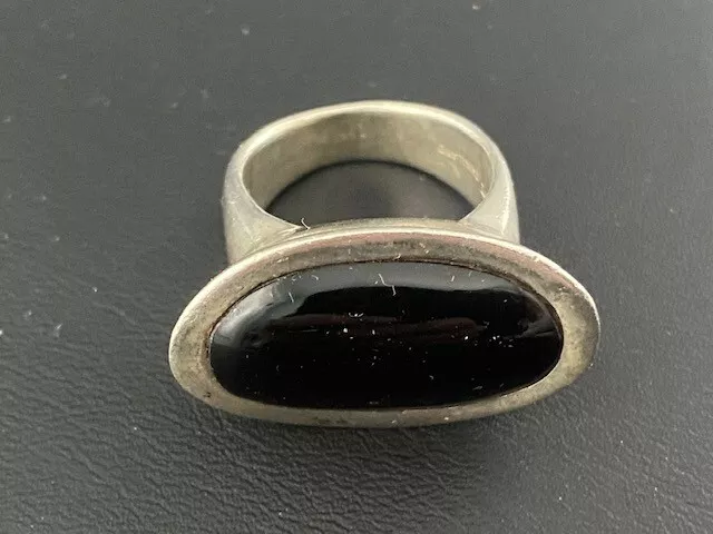 Ati Onyx Ring In 925 Sterling Silver - Handcrafted, Size 5.75, Bezel Set Stone