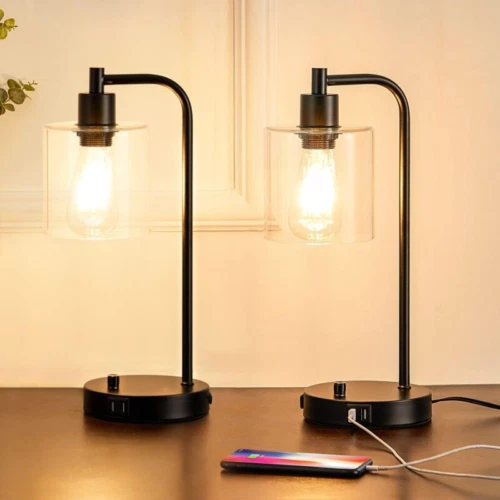 Homelist Set Lampade da Tavolo di 2, Lampade LED Industriali Piccole Dimmerabili Nere...