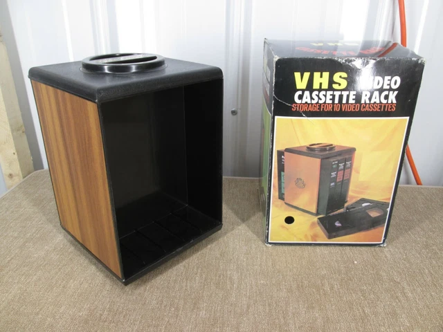 VINTAGE MASTERPIECE VHS Cassette Rack Spinning Woodgrain Storage 10 ...