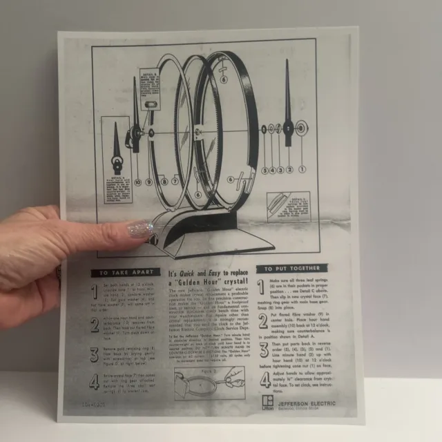 Jefferson Golden Hour Mystery Clock Disassembly Schematic Xerox on Cardstock