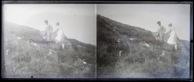 FRANCE Family Holidays c1920 NEGATIVE PHOTO Stereo Glass Plate VR22L12n6