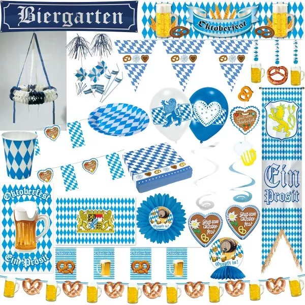 Oktoberfest Party Dekoration Deko Bayern Bavaria Wiesn blau weiss Raute Set