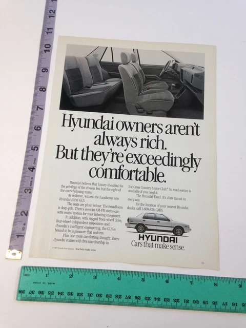 Vintage Magazine Clipping - car interior photo Hyundai Excel GLS Print Ad 1988