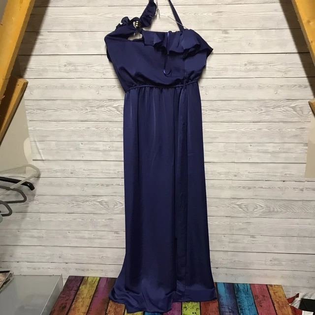Abito lungo blu glam River Island anni '70 taglia 8 arricciacapelli nuovo con etichette prezzo disponibile £50