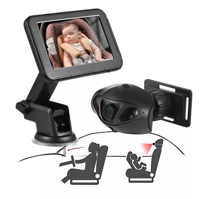 5inch Car Seat Mirror Display 150° Wide View Night Vision Car Mirror Camera C6Y4