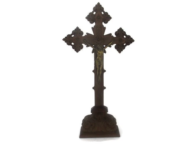 Large Standing Altar Church Chapel Crucifix Jesus Christ Cross Brass Stunning Co
