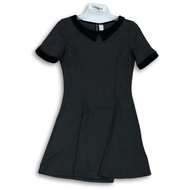 Divided Womens Gray Short Sleeve Peter Pan Collar Pullover Shift Dress Size 10