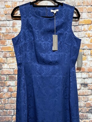 NEW EVA MENDES NY & Co Womens Dress Size 14 Blue Sleeveless Formal Classic NWT