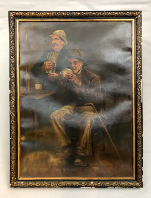 Tableau Ancien, Couple De Vieux, Peinture Début XXe, Grand Format