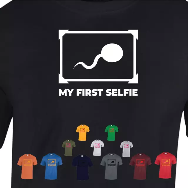 T-shirt MY FIRST Novità SELFIE DA UOMO scherzo regalo divertente top adulto OFFENSIVO