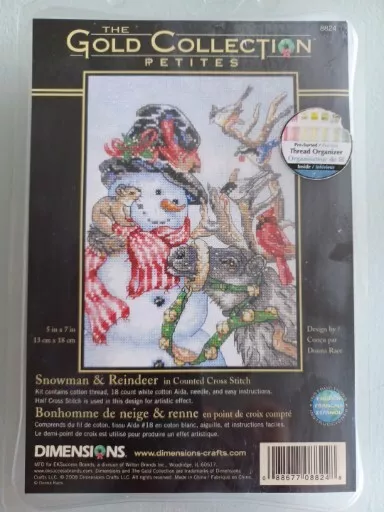 New, Unopened, Dimensions Gold Counted Cross Stitch Kit. 'Snowman & Reindeer'.