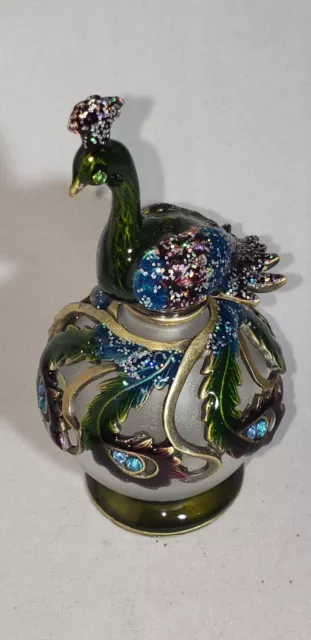 sparkly peacock cloisonne enameled swarovski crystals perfume bottle