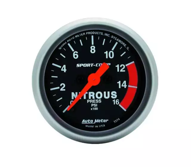 Auto Meter 2-1/16in S/C Nitrous Press. Gauge 0-1600psi