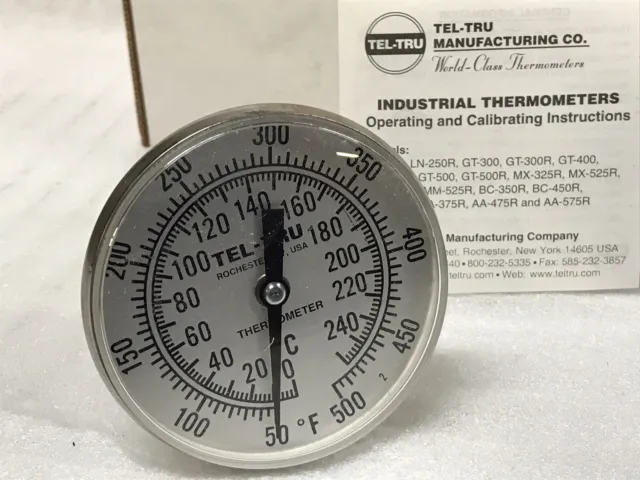 Tel-Tru GT300 Thermometer 3" Dial 6" Stem 50-500°F / 0-250°C 1/2" NPT 3319-06-09