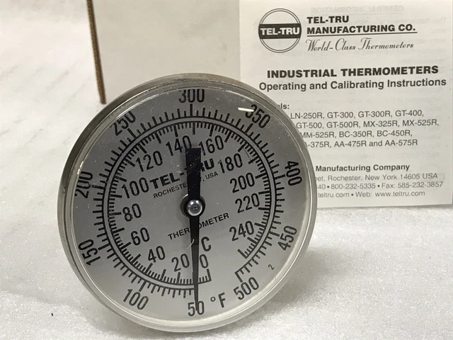 Tel-Tru GT300 Thermometer 3" Dial 6" Stem 50-500°F / 0-250°C 1/2" NPT 3319-06-09 Tel-Tru GT300 Thermometer 3" Dial 6" Stem 50-500°F / 0-250°C 1/2" NPT 3319-06-09
