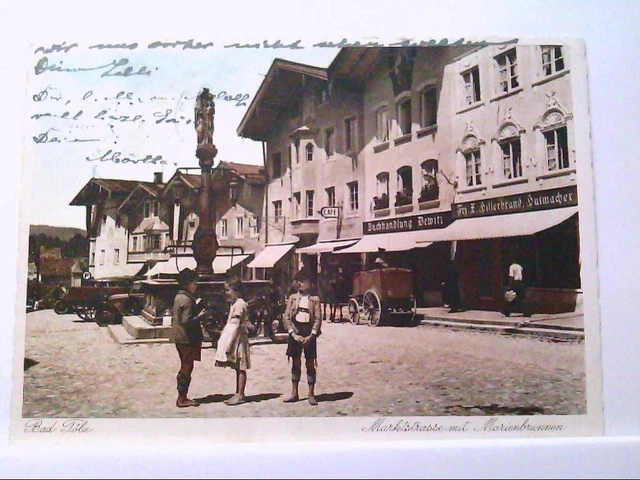 AK Bad Tölz, Marktstrasse mit Marienbrunnen, Strassenpartie, Geschäfte.
