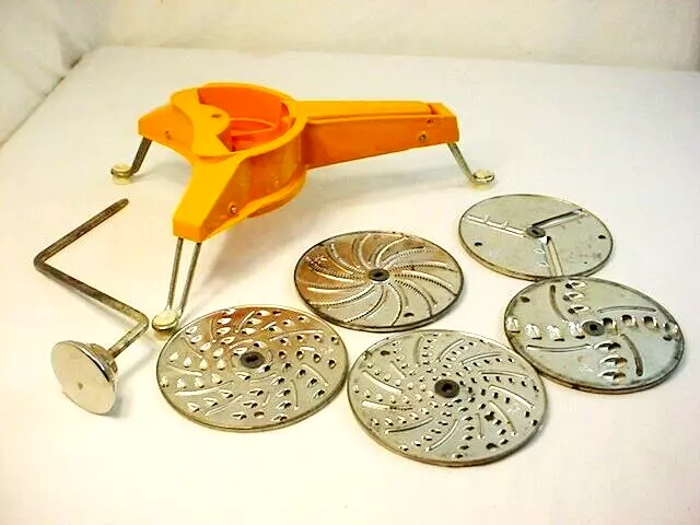 Vtg 70s Moulinex Mouli Julienne 5 Disc Slicer Shredder Grater France Orange FrSh