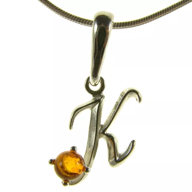 Baltic Amber Sterling Silver 925 Alphabet Letter K Pendant Necklace Jewellery
