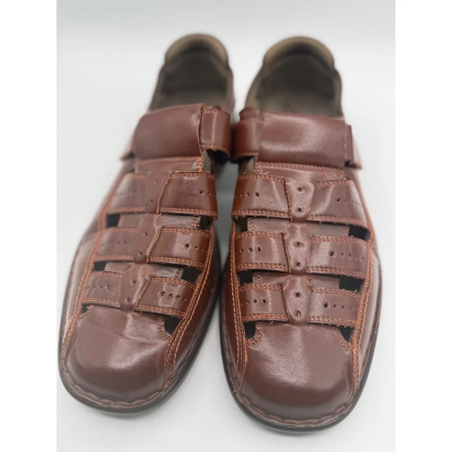 STACY ADAMS MENS Brown Leather Fisherman Sandals Buckle  display picture 3