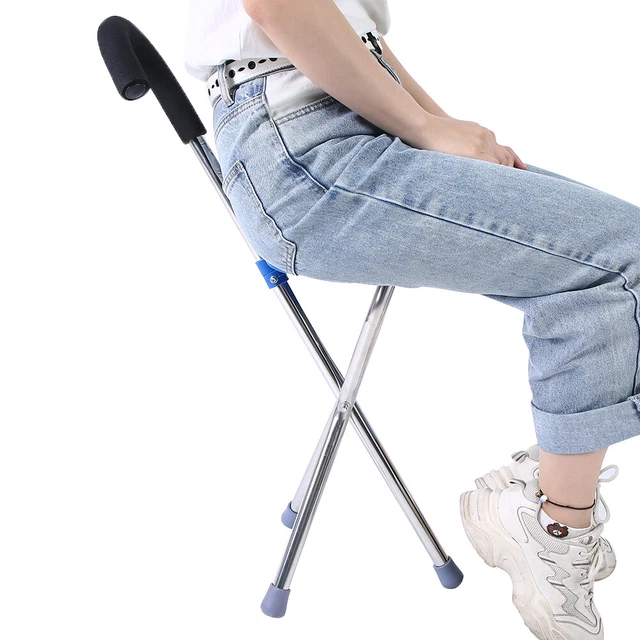 Bastone da passeggio pieghevole sgabello treppiede acciaio inox ispessimento anziani camminata SLS