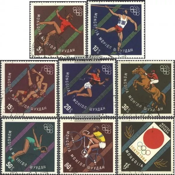 Mongolia 356-363 (complete issue) used 1964 olympic. Summer ´64