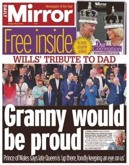 Daily Mirror Newspaper, King Charles III & Camilla Coronation Souvenir, 8.5.23