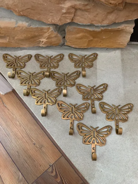 Set 10 Vintage Brass Butterfly Wall Hanging Coat Hook Wall Decor