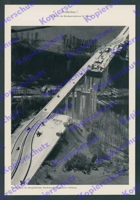 Luftbild Autobahn Baustelle Mangfallbrücke Dyckerhoff & Widmann Kran Weyarn 1959