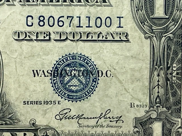 Series 1935 E Silver Certificate One Dollar Bill C80671100I Blue Seal Good Cond.