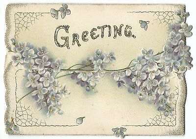 Victorian Folding Die Cut Christmas Card: Greetings, Forget-Me-Nots