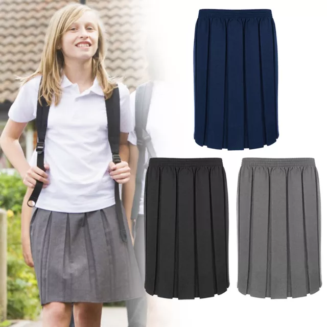 Girls School Skirts Box Pleated Elasticated Waist Skirt Kids School Uniform New
