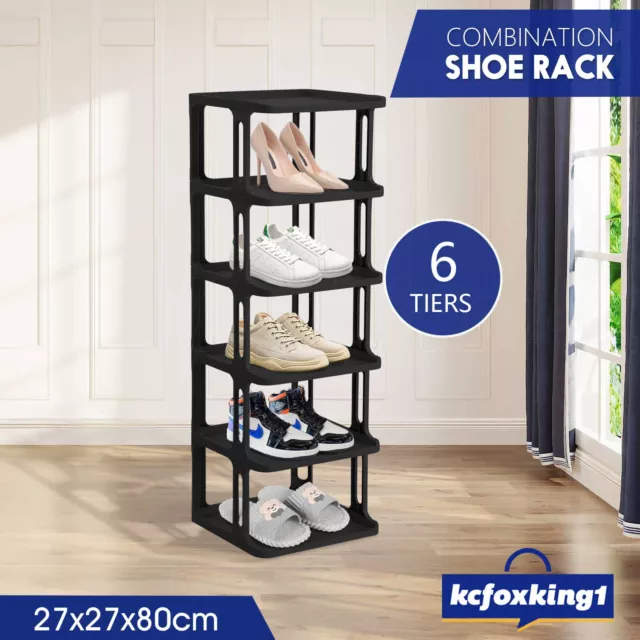 6 Tier Plastic Shoe Storage Rack Shelf Organiser Cabinet Sneaker Display Stand