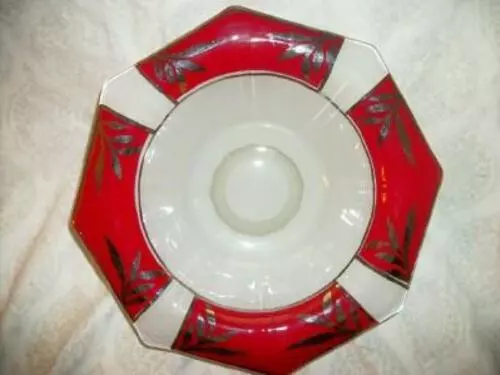 Art Deco Bowl Indiana Glass Moderne Classic Red Silver White Great Design