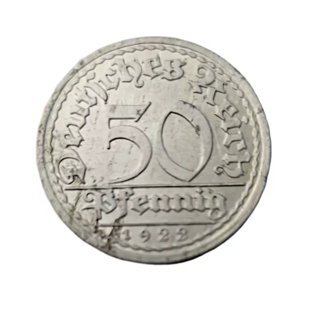 50 Pfennig 1922 Deutsches Reich Sich regen bringt Segen Umlaufmünze Prägung A