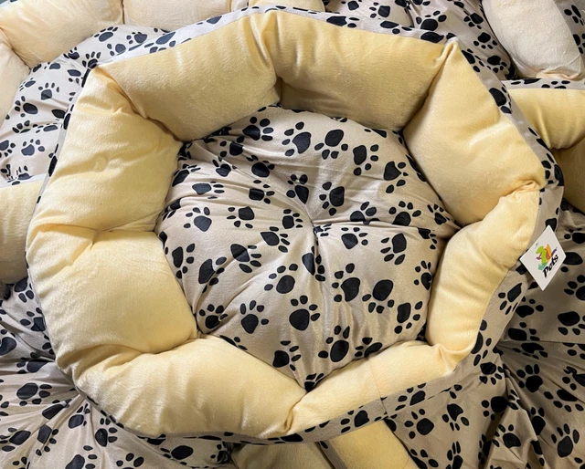 Dog Bed, Pet Bed, Soft Plush Classic Paw Print Pattern Comfort Pad Sm Med & Lg